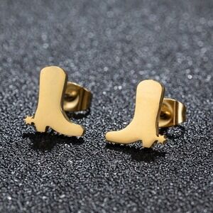 Cowgirl Western Cowboy Boot Stud Earrings Gold Plated Stainless‎ Steel